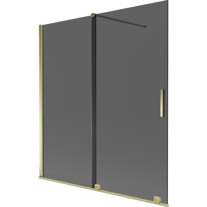 Mexen Velar, 2-krídlová posuvná vaňová zástena 150 x 150 cm, 8mm šedé sklo, zlatá lesklá, 896-150-000-41-50
