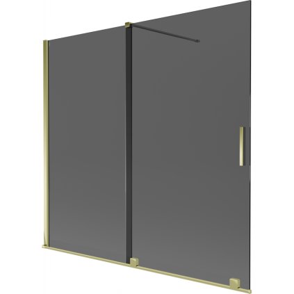 Mexen Velar, 2-krídlová posuvná vaňová zástena 170 x 150 cm, 8mm šedé sklo, zlatá lesklá, 896-170-000-41-50