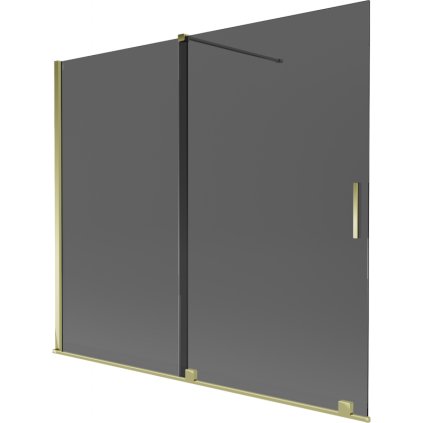 Mexen Velar, 2-krídlová posuvná vaňová zástena 180 x 150 cm, 8mm šedé sklo, zlatá lesklá, 896-180-000-41-50