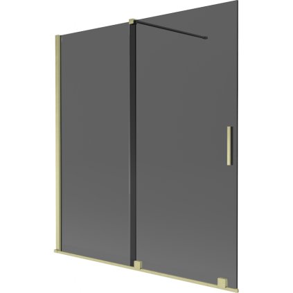 Mexen Velar, 2-krídlová posuvná vaňová zástena 150 x 150 cm, 8mm šedé sklo, zlatá matná, 896-150-000-41-55
