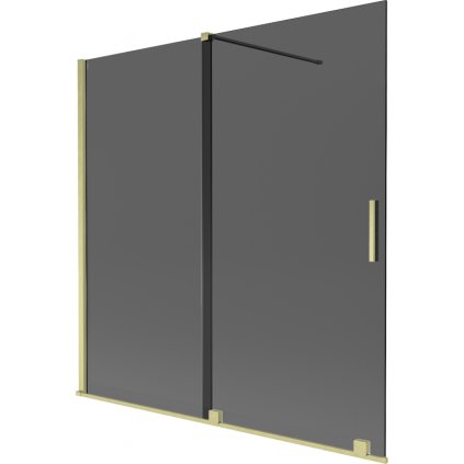 Mexen Velar, 2-krídlová posuvná vaňová zástena 160 x 150 cm, 8mm šedé sklo, zlatá matná, 896-160-000-41-55