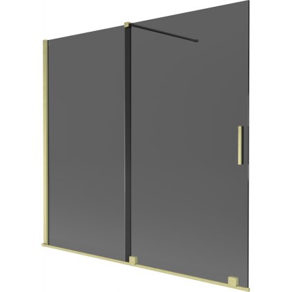 Mexen Velar, 2-krídlová posuvná vaňová zástena 170 x 150 cm, 8mm šedé sklo, zlatá matná, 896-170-000-41-55