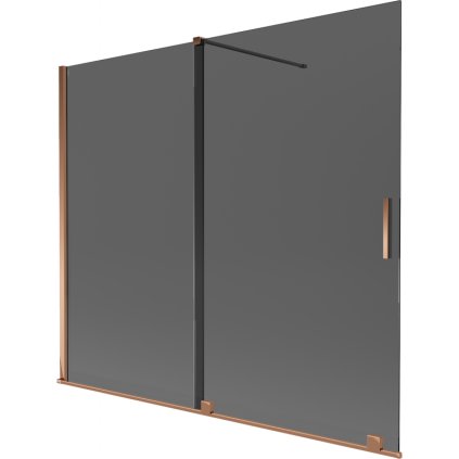 Mexen Velar, 2-krídlová posuvná vaňová zástena 180 x 150 cm, 8mm šedé sklo, ružové zlato, 896-180-000-41-60