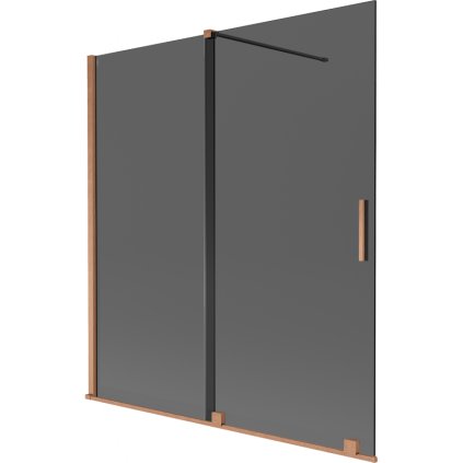 Mexen Velar, 2-krídlová posuvná vaňová zástena 150 x 150 cm, 8mm šedé sklo, medená matná, 896-150-000-41-65