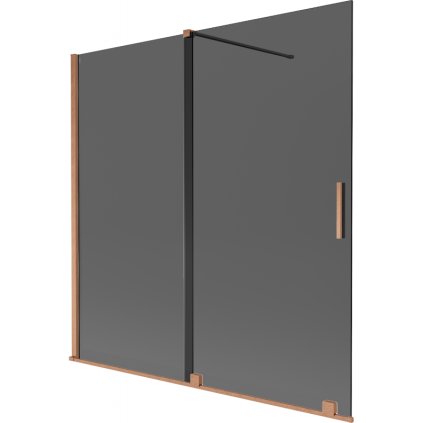 Mexen Velar, 2-krídlová posuvná vaňová zástena 160 x 150 cm, 8mm šedé sklo, medená matná, 896-160-000-41-65