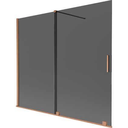 Mexen Velar, 2-krídlová posuvná vaňová zástena 180 x 150 cm, 8mm šedé sklo, medená matná, 896-180-000-41-65