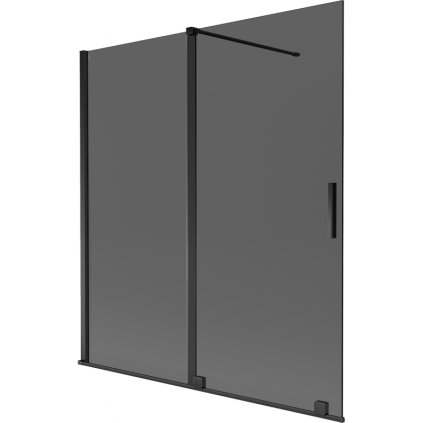 Mexen Velar, 2-krídlová posuvná vaňová zástena 150 x 150 cm, 8mm šedé sklo, čierna matná, 896-150-000-41-70