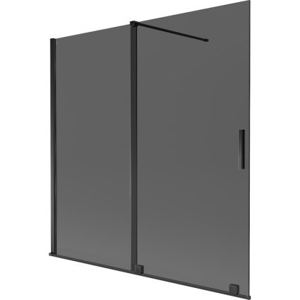Mexen Velar, 2-krídlová posuvná vaňová zástena 160 x 150 cm, 8mm šedé sklo, čierna matná, 896-160-000-41-70