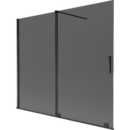 Mexen Velar, 2-krídlová posuvná vaňová zástena 180 x 150 cm, 8mm šedé sklo, čierna matná, 896-180-000-41-70