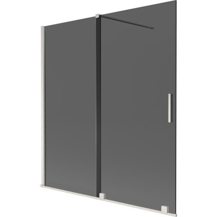 Mexen Velar, 2-krídlová posuvná vaňová zástena 150 x 150 cm, 8mm šedé sklo, brúsená oceľ, 896-150-000-41-97
