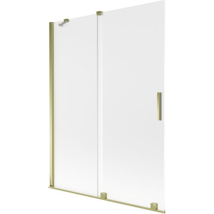 Mexen Velar, 2-krídlová posuvná vaňová zástena 130 x 150 cm, 8mm sklo námraza, zlatá lesklá, 896-130-000-31-50