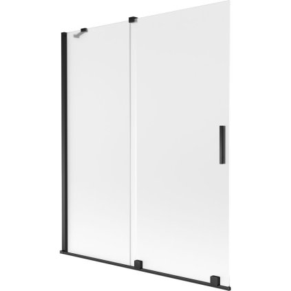 Mexen Velar, 2-krídlová posuvná vaňová zástena 140 x 150 cm, 8mm sklo námraza, čierna matná, 896-140-000-31-70
