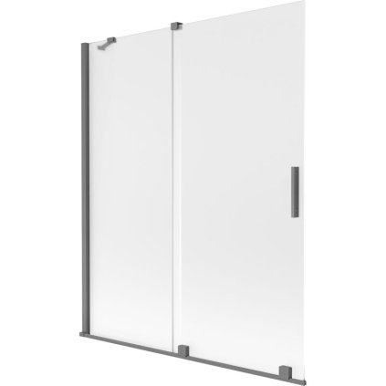 Mexen Velar, 2-krídlová posuvná vaňová zástena 140 x 150 cm, 8mm sklo námraza, brúsený grafit, 896-140-000-31-95