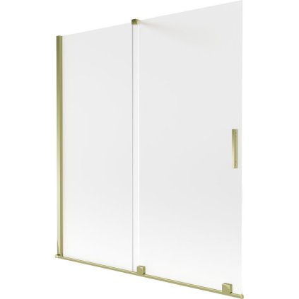 Mexen Velar, 2-krídlová posuvná vaňová zástena 150 x 150 cm, 8mm sklo námraza, zlatá lesklá, 896-150-000-31-50