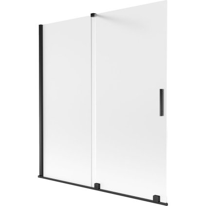 Mexen Velar, 2-krídlová posuvná vaňová zástena 150 x 150 cm, 8mm sklo námraza, čierna matná, 896-150-000-31-70