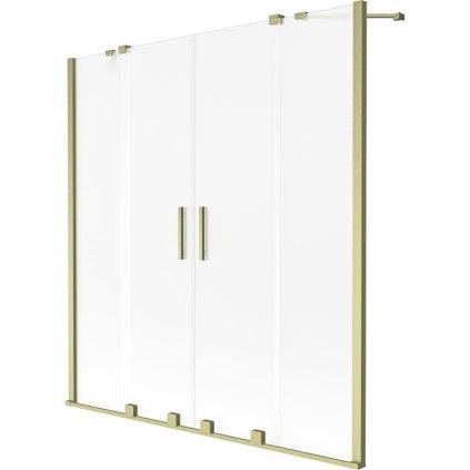 Mexen Velar Duo, 2-krídlová posuvná vaňová zástena 150 x 150 cm, 8mm sklo námraza, zlatá matná, 896-150-000-32-55