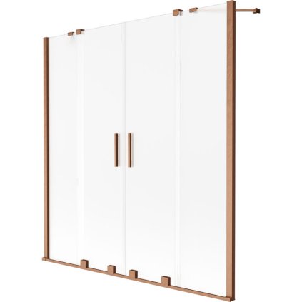 Mexen Velar Duo, 2-krídlová posuvná vaňová zástena 150 x 150 cm, 8mm sklo námraza, medená matná, 896-150-000-32-65