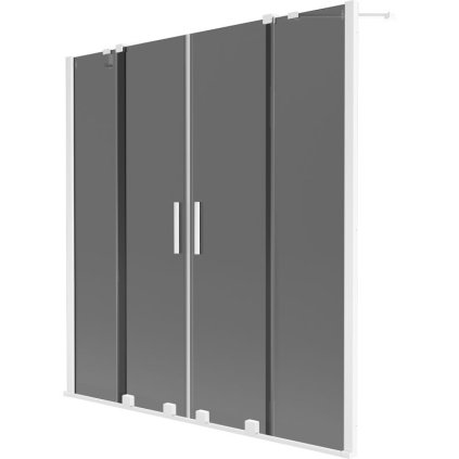 Mexen Velar Duo, 2-krídlová posuvná vaňová zástena 150 x 150 cm, 8mm šedé sklo, biela matná, 896-150-000-42-20