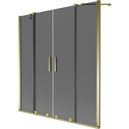 Mexen Velar Duo, 2-krídlová posuvná vaňová zástena 150 x 150 cm, 8mm šedé sklo, zlatá lesklá, 896-150-000-42-50