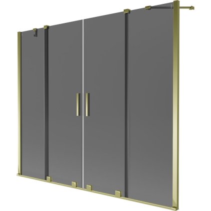 Mexen Velar Duo, 2-krídlová posuvná vaňová zástena 180 x 150 cm, 8mm šedé sklo, zlatá lesklá, 896-180-000-42-50