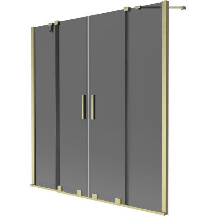 Mexen Velar Duo, 2-krídlová posuvná vaňová zástena 150 x 150 cm, 8mm šedé sklo, zlatá matná, 896-150-000-42-55
