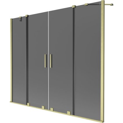 Mexen Velar Duo, 2-krídlová posuvná vaňová zástena 180 x 150 cm, 8mm šedé sklo, zlatá matná, 896-180-000-42-55