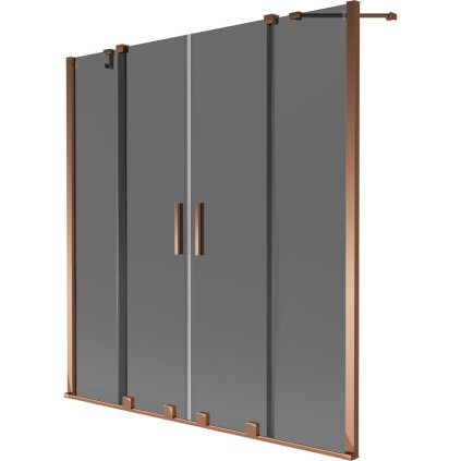 Mexen Velar Duo, 2-krídlová posuvná vaňová zástena 150 x 150 cm, 8mm šedé sklo, ružové zlato, 896-150-000-42-60