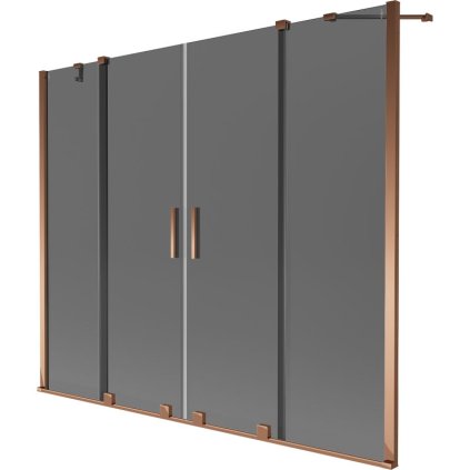 Mexen Velar Duo, 2-krídlová posuvná vaňová zástena 180 x 150 cm, 8mm šedé sklo, ružové zlato, 896-180-000-42-60