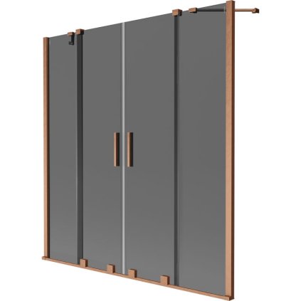 Mexen Velar Duo, 2-krídlová posuvná vaňová zástena 150 x 150 cm, 8mm šedé sklo, medená matná, 896-150-000-42-65