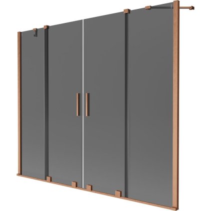 Mexen Velar Duo, 2-krídlová posuvná vaňová zástena 180 x 150 cm, 8mm šedé sklo, medená matná, 896-180-000-42-65