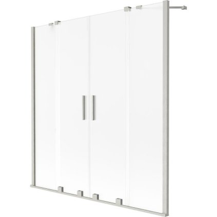 Mexen Velar Duo, 2-krídlová posuvná vaňová zástena 150 x 150 cm, 8mm sklo námraza, brúsená oceľ, 896-150-000-32-97