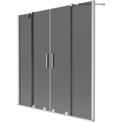 Mexen Velar Duo, 2-krídlová posuvná vaňová zástena 150 x 150 cm, 8mm šedé sklo, brúsená oceľ, 896-150-000-42-97