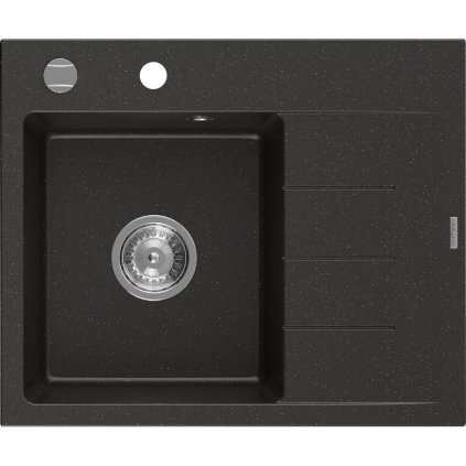 Mexen Ben, 1-komorový granitový drez 600x500x190 mm, ľavý+ chrómový sifón, čierna-zlatá metalíza, 6522605000-75