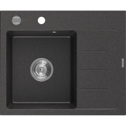 Mexen Ben, 1-komorový granitový drez 600x500x190 mm, ľavý+ chrómový sifón, čierna škvrtnitá, 6522605000-76