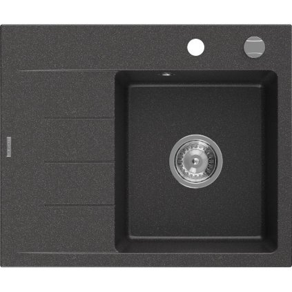 Mexen Ben, 1-komorový granitový drez 600x500x190 mm, pravý + chrómový sifón, čierna škvrnitá, 6523605000-76