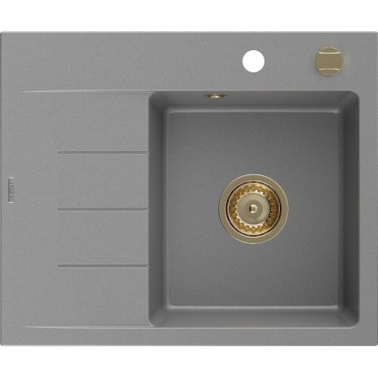 Mexen Ben, 1-komorový granitový drez 600x500x190 mm, pravý + zlatý sifón, šedá, 6523605000-71-G
