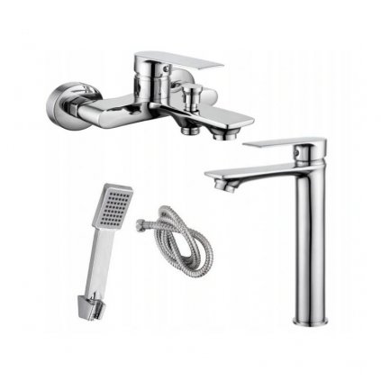 Mexen ROYO - SET BATÉRIE - vysoká umývadlová batéria + vaňová batéria chrómová + sprchová hlavica, chrom, 72230-00 + 72210-00 + NKR 00AD