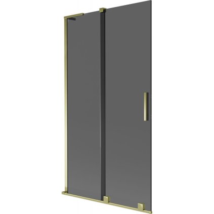 Mexen Velar L, 2-krídlová posuvná vaňová zástena 100 x 150 cm, 8mm šedé sklo, zlatá lesklá, 896-100-003-41-50
