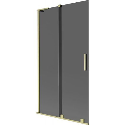 Mexen Velar L, 2-krídlová posuvná vaňová zástena 100 x 150 cm, 8mm šedé sklo, zlatá matná, 896-100-003-41-55