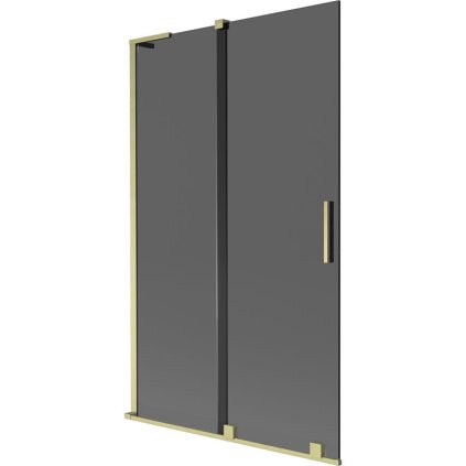 Mexen Velar L, 2-krídlová posuvná vaňová zástena 110 x 150 cm, 8mm šedé sklo, zlatá matná, 896-110-003-41-55