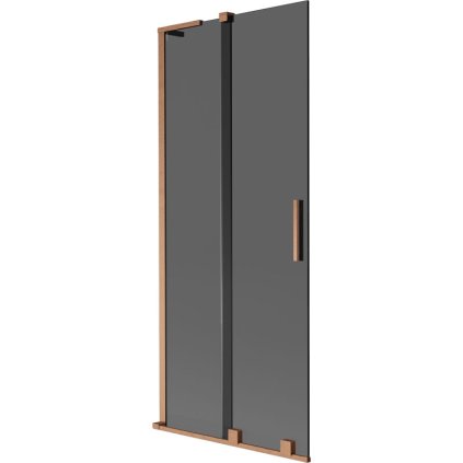 Mexen Velar L, 2-krídlová posuvná vaňová zástena 85 x 150 cm, 8mm šedé sklo, medená matná, 896-085-003-41-65