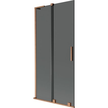 Mexen Velar L, 2-krídlová posuvná vaňová zástena 95 x 150 cm, 8mm šedé sklo, medená matná, 896-095-003-41-65