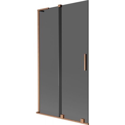 Mexen Velar L, 2-krídlová posuvná vaňová zástena 100 x 150 cm, 8mm šedé sklo, medená matná, 896-100-003-41-65