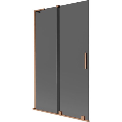 Mexen Velar L, 2-krídlová posuvná vaňová zástena 110 x 150 cm, 8mm šedé sklo, medená matná, 896-110-003-41-65