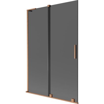 Mexen Velar L, 2-krídlová posuvná vaňová zástena 120 x 150 cm, 8mm šedé sklo, medená matná, 896-120-003-41-65