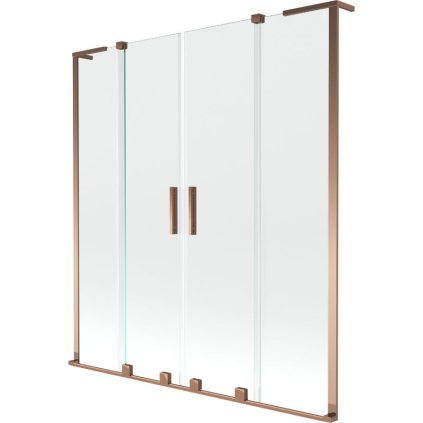 Mexen Velar L Duo, 2-krídlová posuvná vaňová zástena 150 x 150 cm, 8mm číre sklo, ružové zlato, 896-150-003-02-60