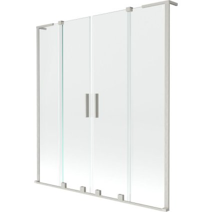 Mexen Velar L Duo, 2-krídlová posuvná vaňová zástena 150 x 150 cm, 8mm číre sklo, brúsená oceľ, 896-150-003-02-97