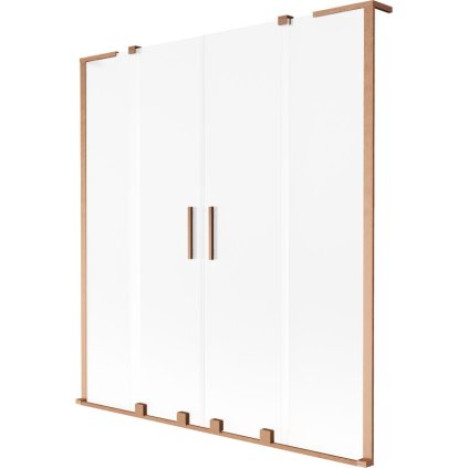 Mexen Velar L Duo, 2-krídlová posuvná vaňová zástena 150 x 150 cm, 8mm sklo námraza, medená matná, 896-150-003-32-65