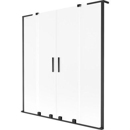 Mexen Velar L Duo, 2-krídlová posuvná vaňová zástena 150 x 150 cm, 8mm sklo námraza, čierna matná, 896-150-003-32-70