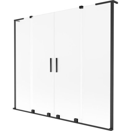 Mexen Velar L Duo, 2-krídlová posuvná vaňová zástena 180 x 150 cm, 8mm sklo námraza, čierna matná, 896-180-003-32-70